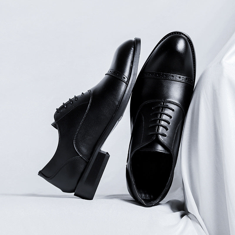 Men's Leather Shoes Pointed British Style Derby Shoes Casual Three-joint Business Formal Dress Bridegroom Wedding Shoes 8166-R