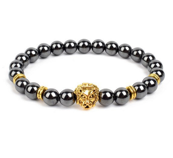 8mm Volcanic Stone Spacer Alloy Lion Head Black Gall Stone Yoga Bracelet DIY Cross-border Supply Buddha Beads Bracelet