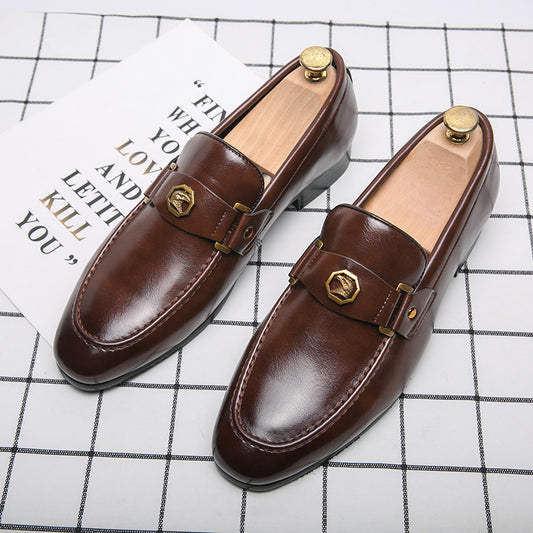 Cross-border Large Size Business Formal Loafers Korean Style Men's Solid Color Leather Shoes Fashionable Office Lazy Shoes For Men