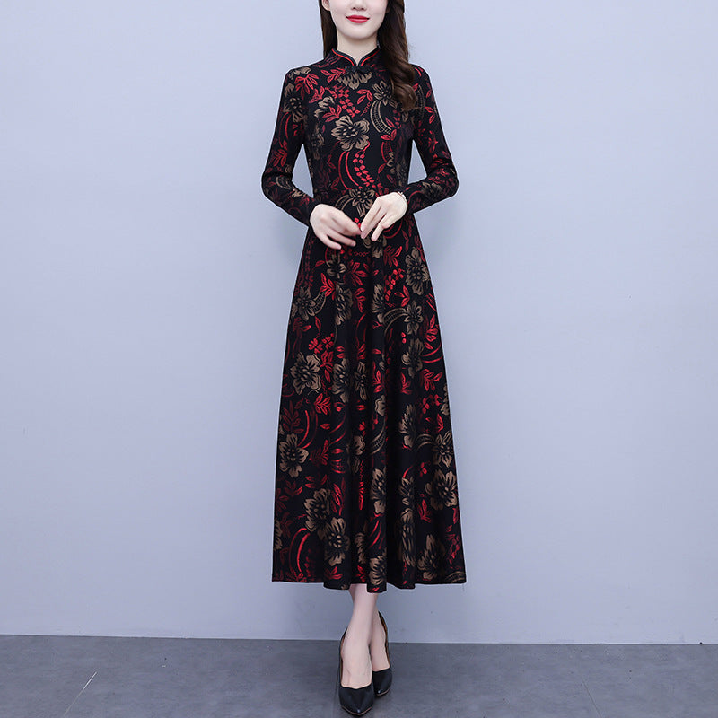 Floral Mid-length Dress Women's 2024 Spring New Korean Style Western Style Wide Lady Slimming A- Line Skirt Fashion