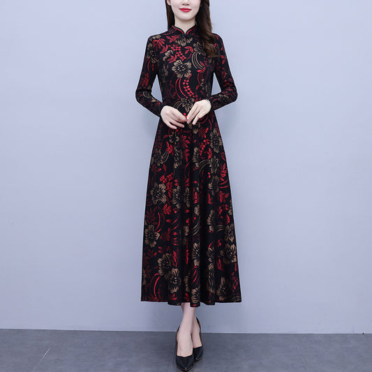 Floral Mid-length Dress Women's 2024 Spring New Korean Style Western Style Wide Lady Slimming A- Line Skirt Fashion