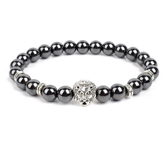 8mm Volcanic Stone Spacer Alloy Lion Head Black Gall Stone Yoga Bracelet DIY Cross-border Supply Buddha Beads Bracelet