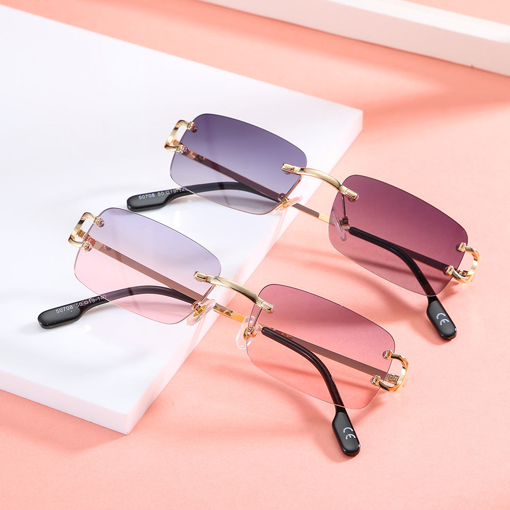 50708 Square Frameless Trimming Sunglasses Women's European And American Fashion INS Style Street Fashion Sunglasses Personalized Small Glasses