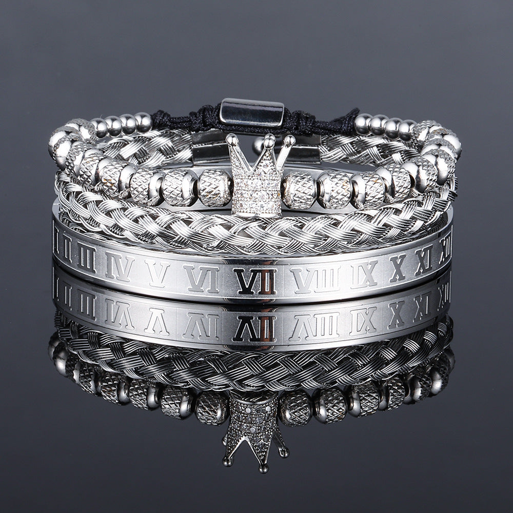 European And American Cross-border Explosions Retro Joker Stainless Steel Pineapple Beads Woven Bracelet Crown Roman Numerals Suit Bracelet