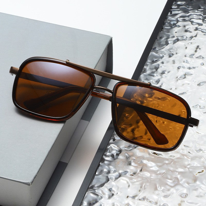 Cross-Border New Harley Sunglasses, Fashionable Driving Glasses, Retro Thickened Edge Double Bridge Metal Punk Men's Sunglasses