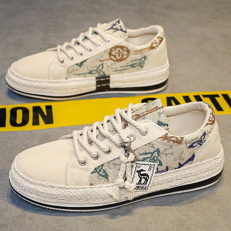Canvas Shoes Men's Shoes Summer Breathable Trendy Corduroy Flat Shoes Men's Casual Lightweight Thin Old Beijing Cloth Shoes
