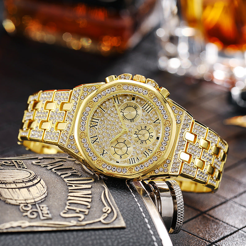 2021 New Foreign Trade Hot-selling Watches With Full Diamond Steel Band Quartz Rhinestone Dial Men's Fashion Watches Cross-border