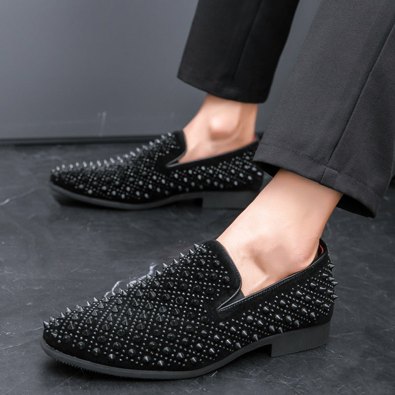 Leather Shoes Men's British Pointed Rhinestone Sequin Foot Set Business Korean Style Fashionable Shoes Men's Shoes For Wedding Stylist