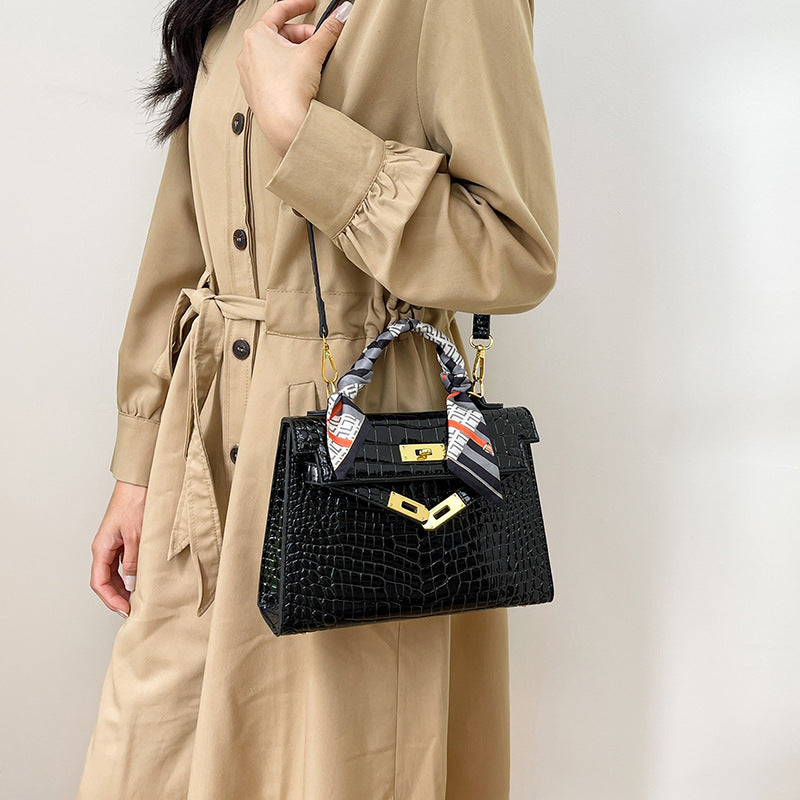 Cross-border Texturized Kelly Bag 2024 Summer New Handbag Crocodile Pattern Shoulder Bag Vintage All-match Crossbody Bag For Women