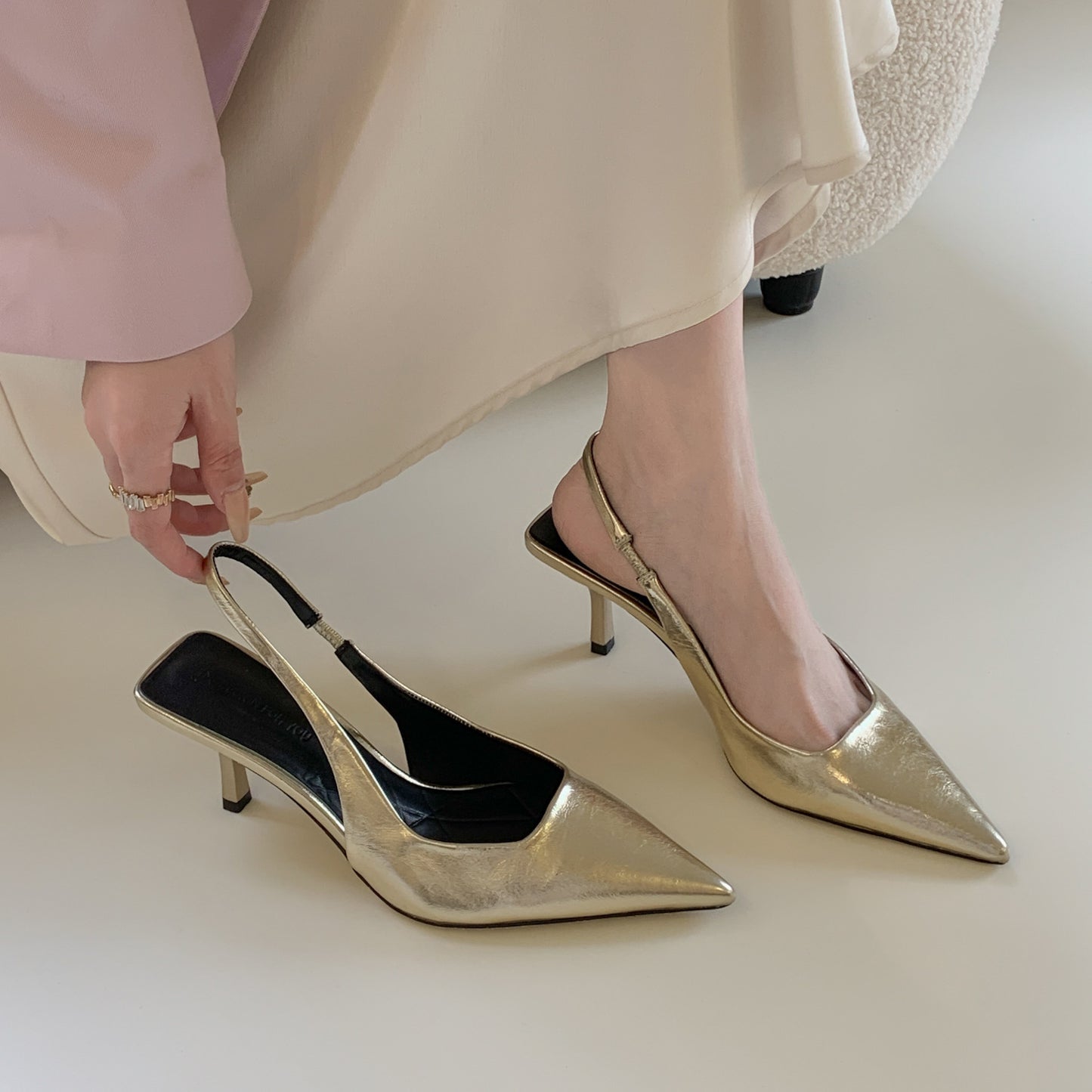 Silver High Heels Pointed Toe Temperament Baotou Sandals Fairy Shoes 2025 New Spring And Summer French Hole Shoes