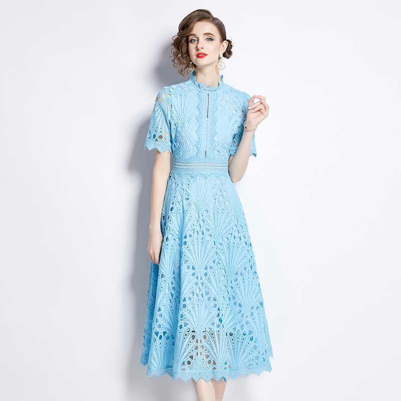 Socialite High-class Lace Dress Women's Summer Crochet Embroidery Design Niche Chic Dairy Elegant Skirt