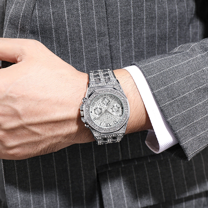 2021 New Foreign Trade Hot-selling Watches With Full Diamond Steel Band Quartz Rhinestone Dial Men's Fashion Watches Cross-border