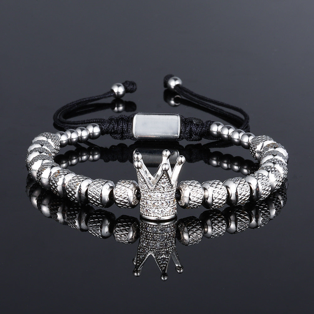 European And American Cross-border Explosions Retro Joker Stainless Steel Pineapple Beads Woven Bracelet Crown Roman Numerals Suit Bracelet