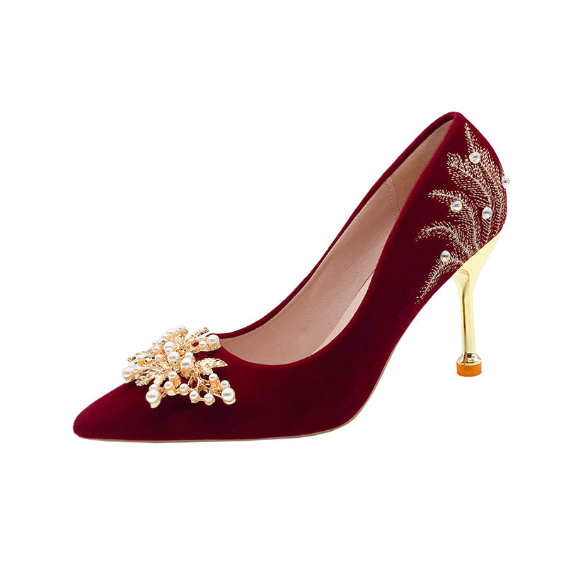 Red Wedding Shoes 2023 Spring/summer New Wedding Dress Xiuhe Two-way Bridal Shoes 3-8cm High-heeled Stiletto High-end