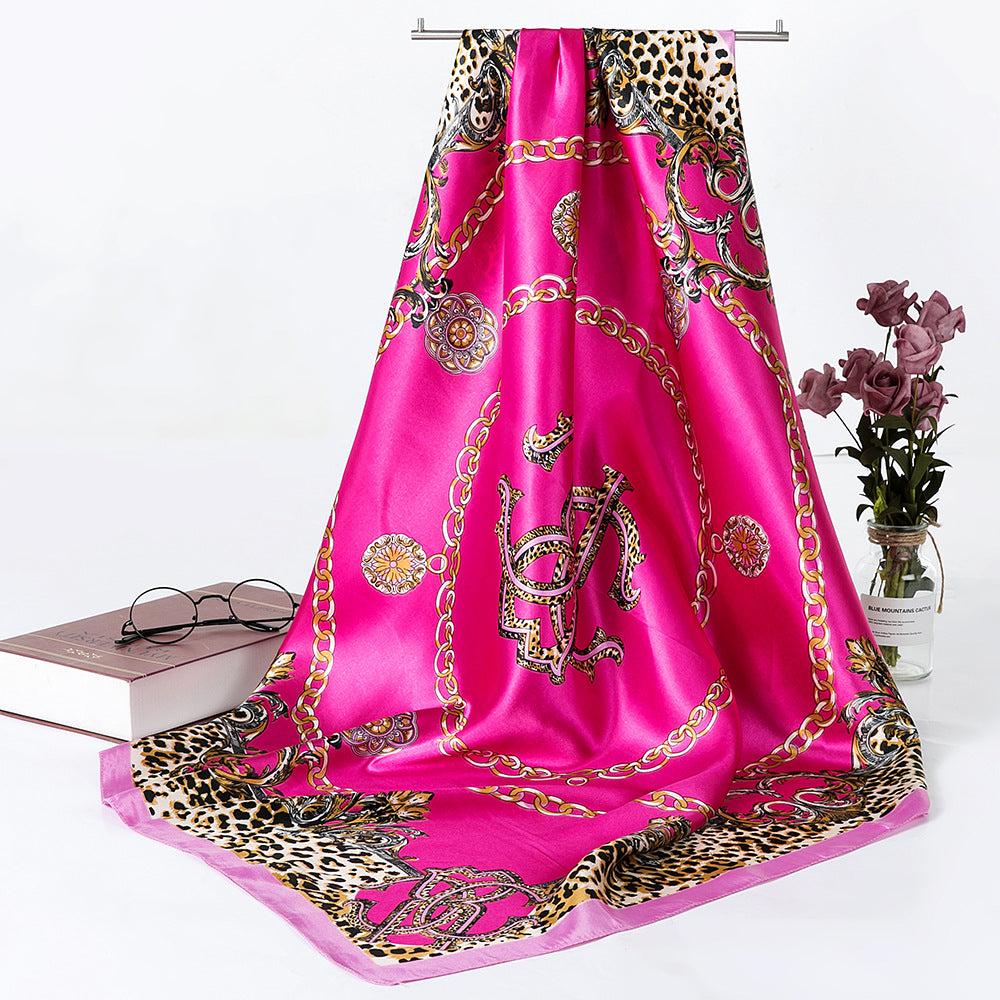 90 Ethnic Satin Large Square Scarf Headscarf Spring And Summer Oil Painting Scarf Sunscreen Shawl All-match Women&#039;s Silk Scarf Bag Belt