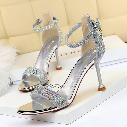 1688-3 European And American Style Sexy Banquet Summer High Heels Women&#039;s Shoes Stiletto Heel High Heel Open Toe Rhinestone Sandals