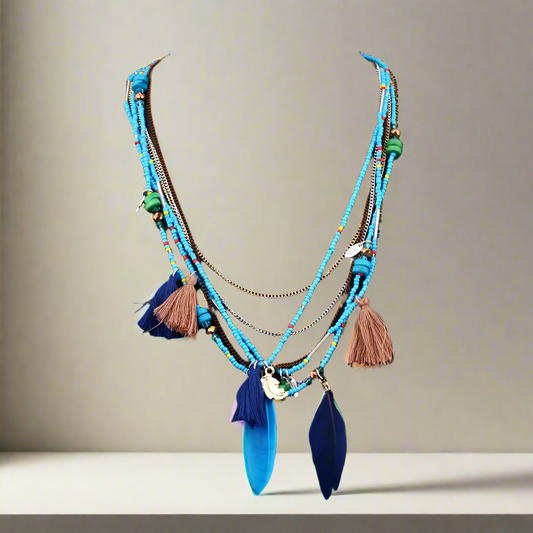 Bohemian Multi-layer Necklace Handmade Beaded Feather