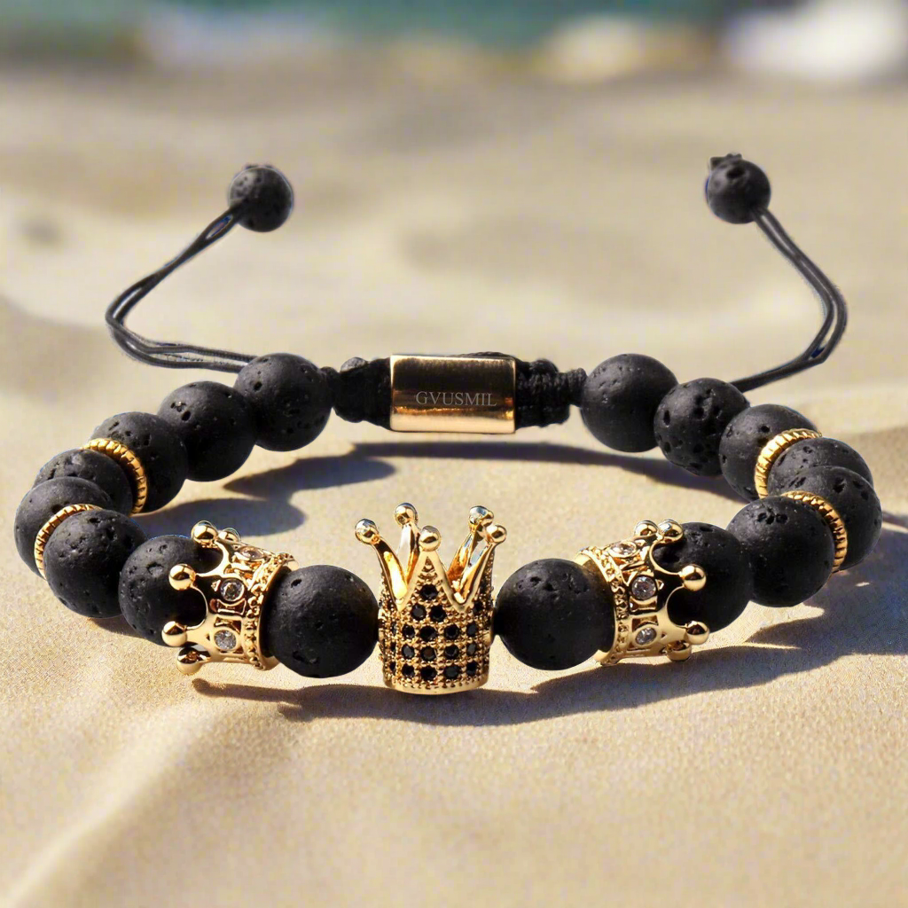 Crown Bracelet Natural Tiger Eye Turquoise Volcanic Stone Hexagonal Diamond-embedded