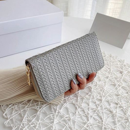 European And American Style Fashion PU Leather Woven Wallet Coin Wallet New Fashionable Women&#039;s Wallet Mid-length Zipper Clutch