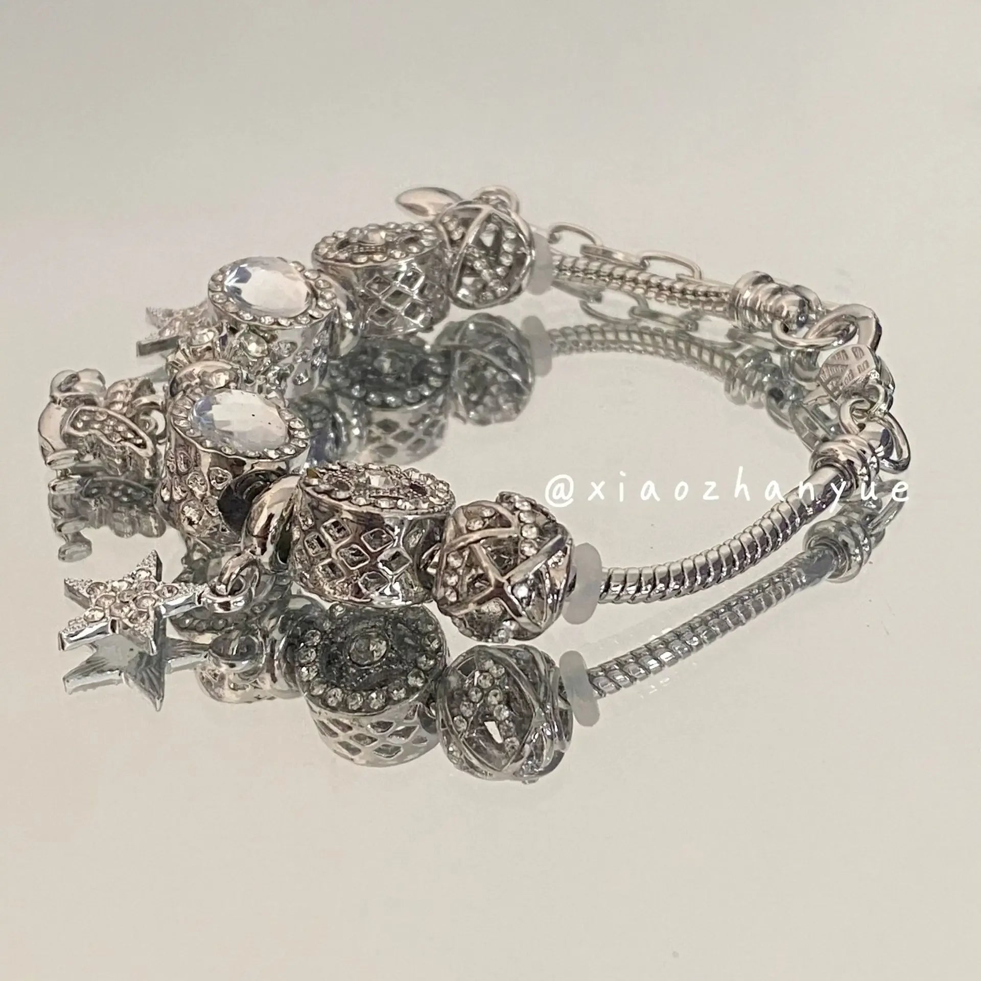 Ins Niche Light Luxury Vintage Panjia Style Bracelet Women&#039;s White Glazed Beads Five-pointed Star Angel Pendant Bracelet