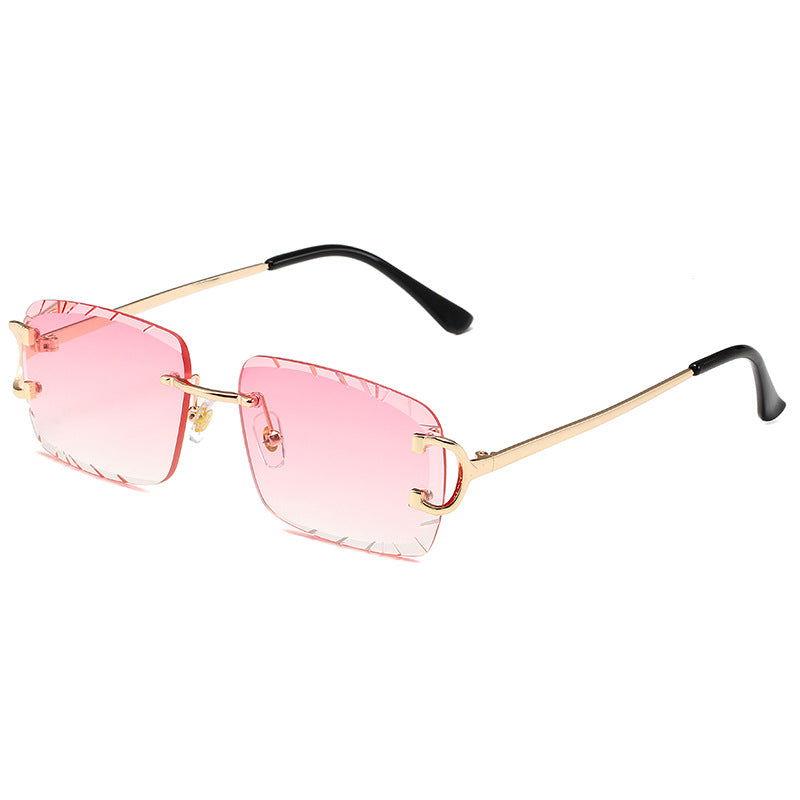 2023 Frameless Trim Square Inverted Edge Sunglasses Metal Female European And American Ins Street Photography Trendy Sunglasses Cross-border Wholesale