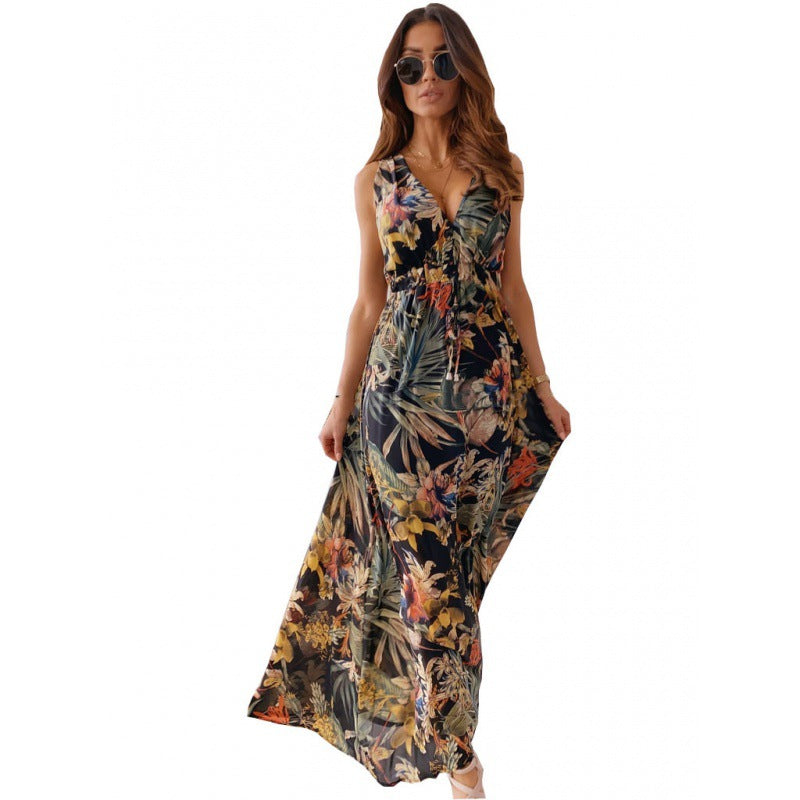 Europe And The United States Foreign Trade Independent Station Wish Amazon Explosions 2023 Summer New Printed Backless Strap Dress
