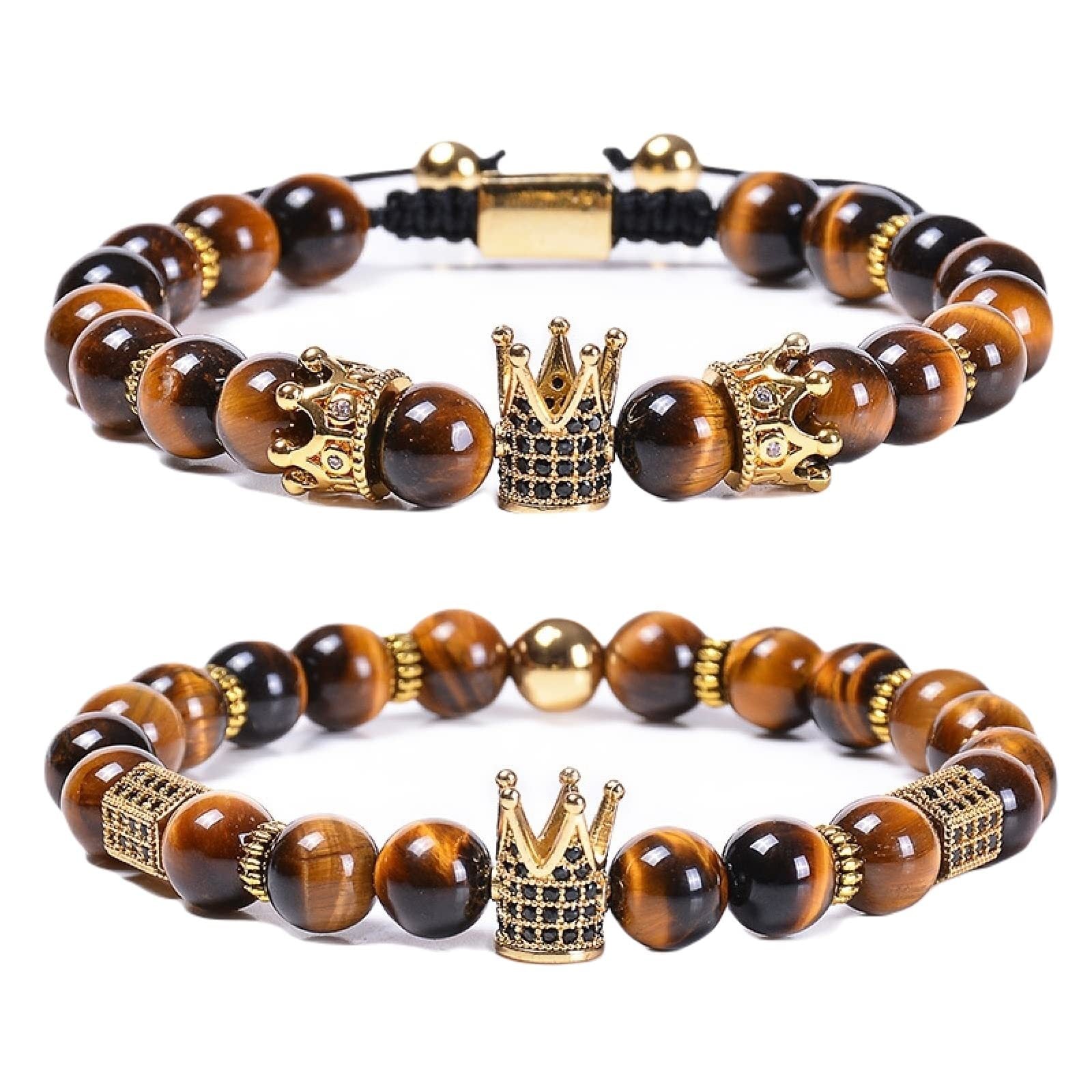 Crown Bracelet Natural Tiger Eye Turquoise Volcanic Stone Hexagonal Diamond-embedded Yoga Bracelet Micro-inlaid Buddha Beads Crown Bracelet