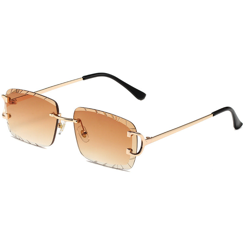 2023 Frameless Trim Square Inverted Edge Sunglasses Metal Female European And American Ins Street Photography Trendy Sunglasses Cross-border Wholesale