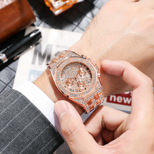 2021 New Foreign Trade Hot-selling Watches With Full Diamond Steel Band Quartz Rhinestone Dial Men&#039;s Fashion Watches Cross-border