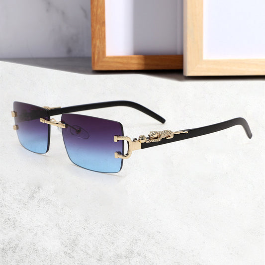 2023 New Fashion Frameless Cut Square Sunglasses Men And Women Trendy Personality Leopard Glasses Leg Cross-border Glasses Wholesale