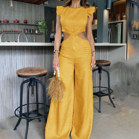 2024 Foreign Trade Cross-border Europe And America Amazon Summer New Round Neck Ruffled Loose Trousers