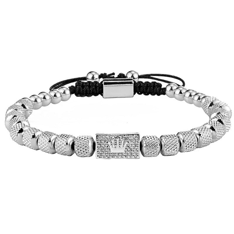 European And American Cross-border Crown Stainless Steel Beaded Pineapple Beads Bracelet For Men And Women Woven Adjustable Bracelet Three-piece Set