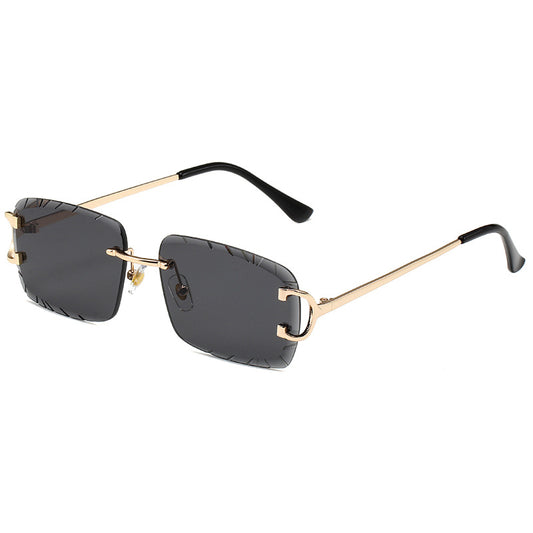2023 Frameless Trim Square Inverted Edge Sunglasses Metal Female European And American Ins Street Photography Trendy Sunglasses Cross-border Wholesale