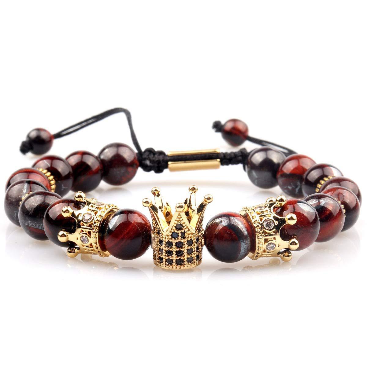 Crown Bracelet Natural Tiger Eye Turquoise Volcanic Stone Hexagonal Diamond-embedded Yoga Bracelet Micro-inlaid Buddha Beads Crown Bracelet