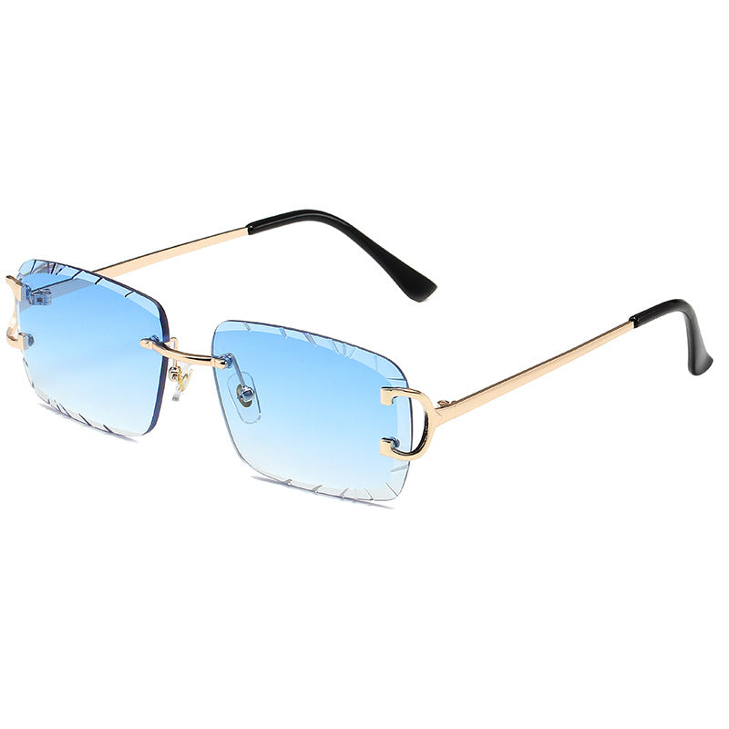 2023 Frameless Trim Square Inverted Edge Sunglasses Metal Female European And American Ins Street Photography Trendy Sunglasses Cross-border Wholesale