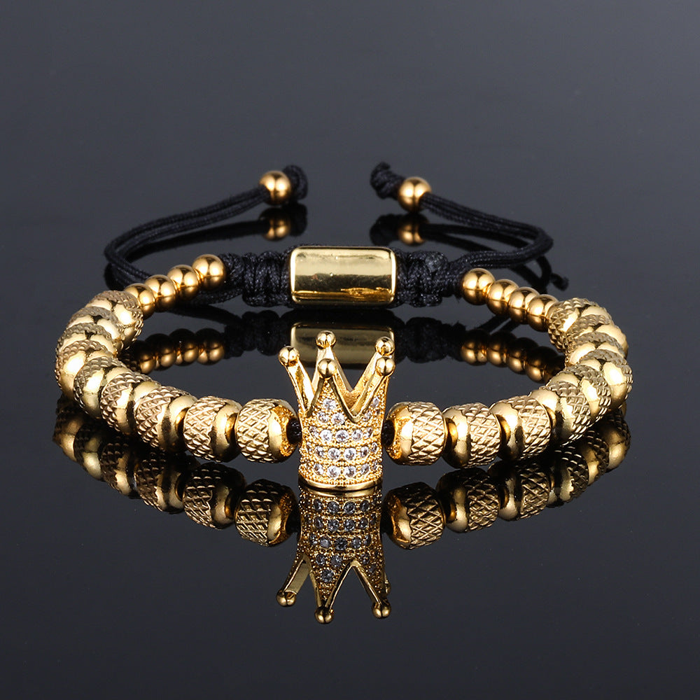 European And American Cross-border Explosions Retro Joker Stainless Steel Pineapple Beads Woven Bracelet Crown Roman Numerals Suit Bracelet