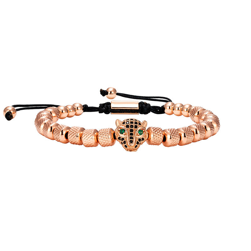 European And American Retro Joker Retro Green Eye Leopard Head Stainless Steel Mesh Bead Woven Bracelet Adjustable Bracelet Wholesale