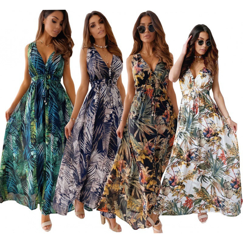 Europe And The United States Foreign Trade Independent Station Wish Amazon Explosions 2023 Summer New Printed Backless Strap Dress