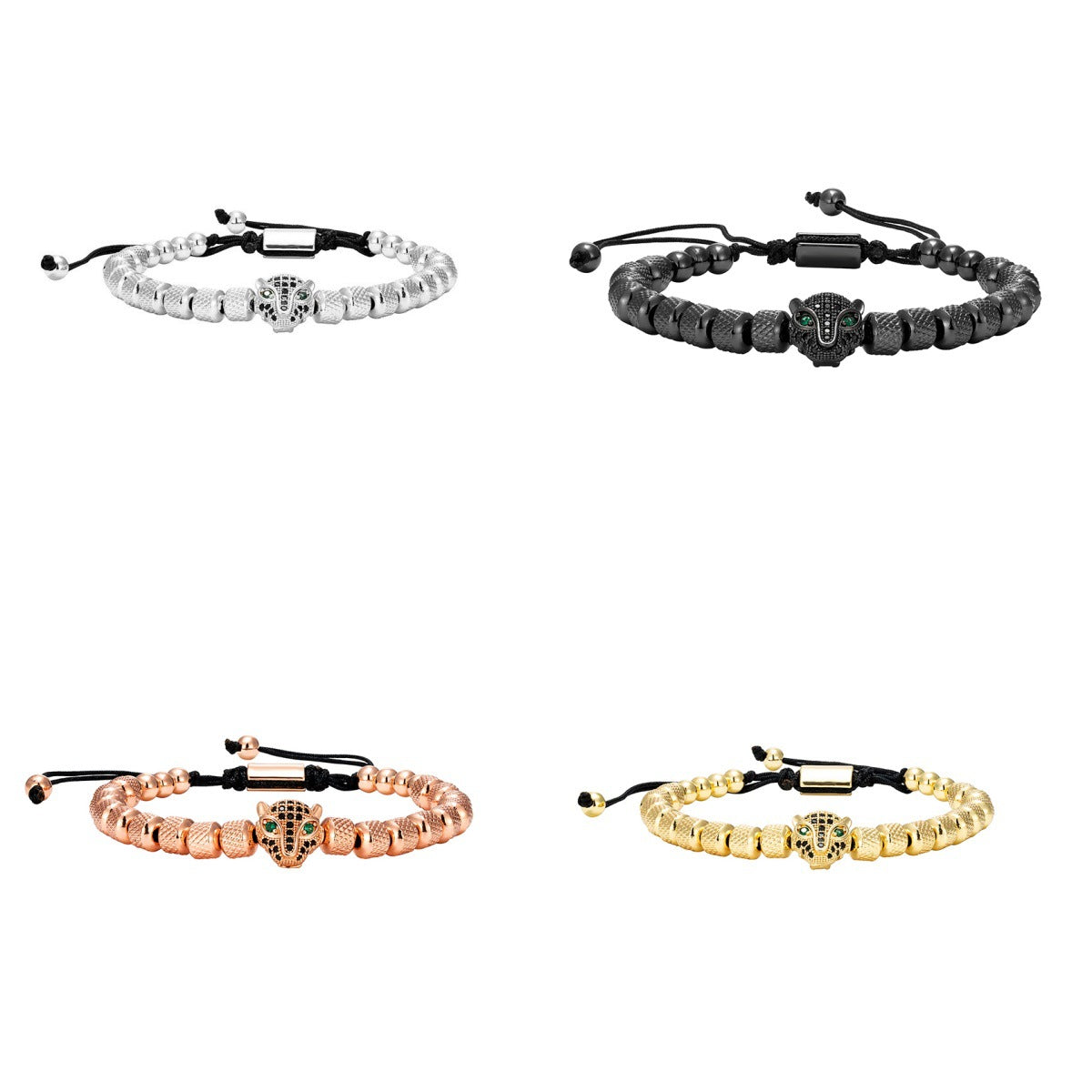 European And American Retro Joker Retro Green Eye Leopard Head Stainless Steel Mesh Bead Woven Bracelet Adjustable Bracelet Wholesale
