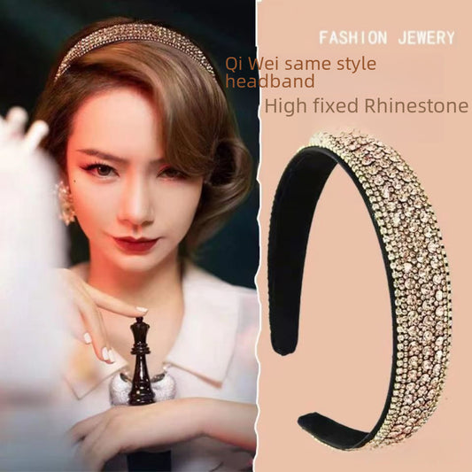 Qi Wei&#039;s Same Style Hair Band Elegant Retro Korean Style Rhinestone Hair Card Color Diamond Wide-brimmed Women&#039;s Hair Hair Hair Accessories