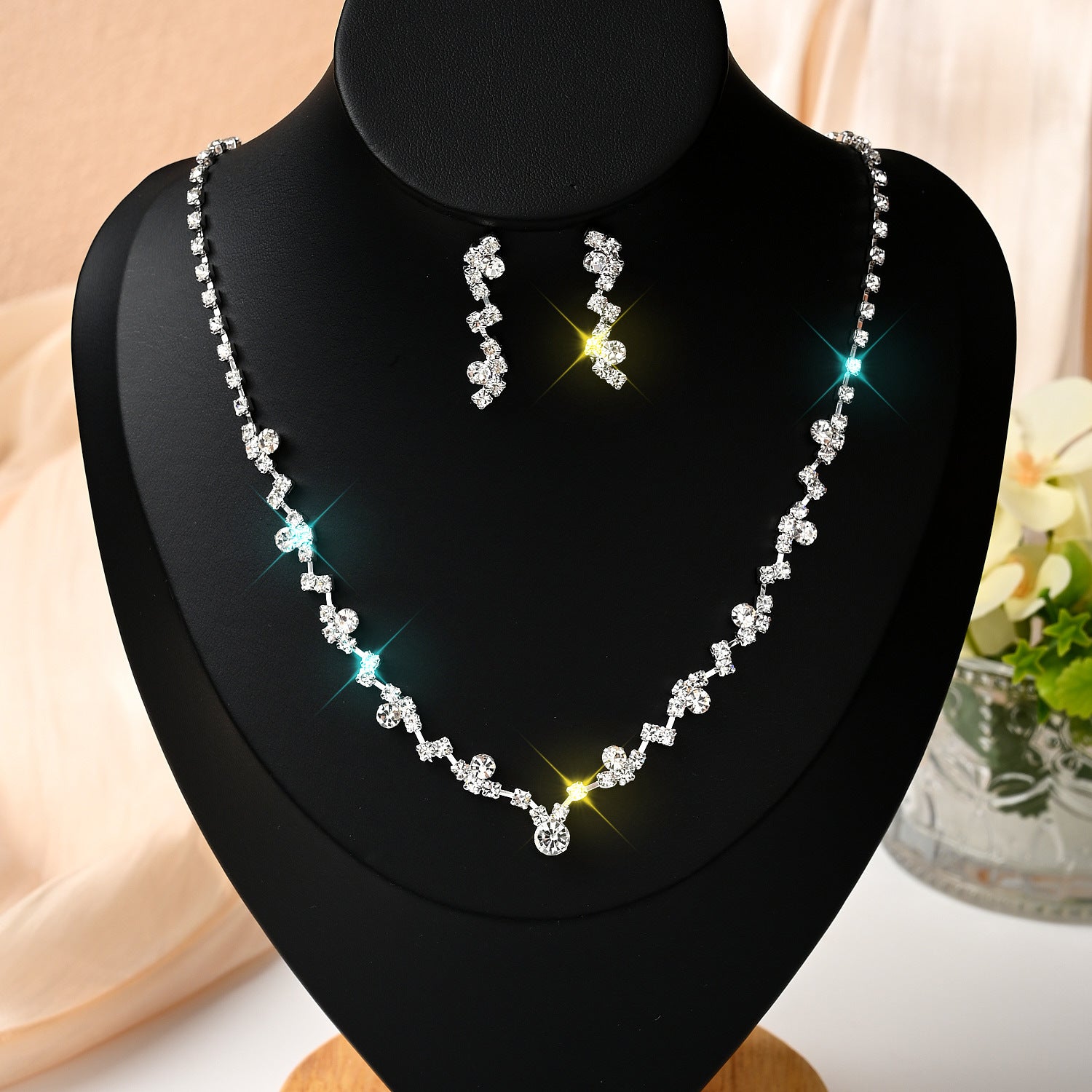 Cross-border Explosions Bridal Jewelry Necklace Rhinestone Zircon Wedding Dress Women&#039;s Wedding Accessories High-end Two-piece Set