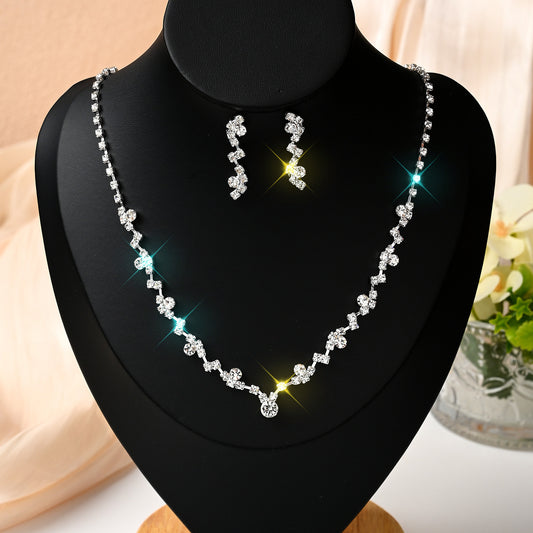 Cross-border Explosions Bridal Jewelry Necklace Rhinestone Zircon Wedding Dress Women&#039;s Wedding Accessories High-end Two-piece Set
